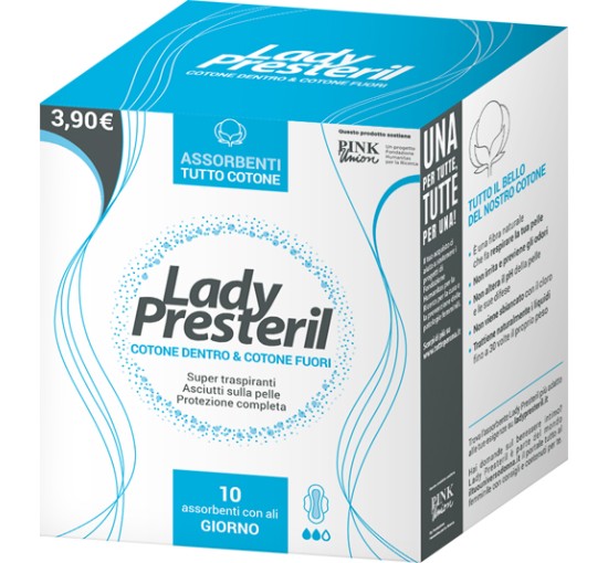 LADY PRESTERIL COTONE DENTRO & COTONE FUORI 10 ASSORBENTI CON ALI GIORNO PROMO