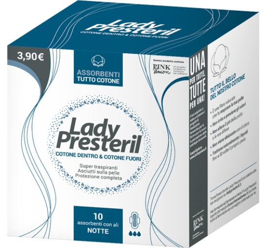 LADY PRESTERIL COTONE DENTRO & COTONE FUORI 10 ASSORBENTI CON ALI NOTTE PROMO