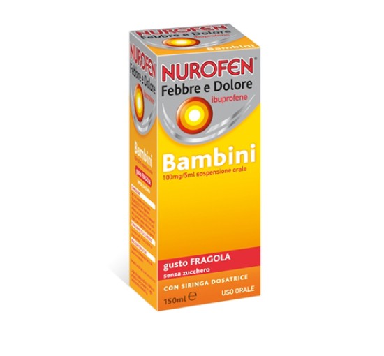 NUROFEN FEBBRE E DOLORE*BB orale sosp 150 ml 100 mg/5 ml fragola senza zucchero con siringa